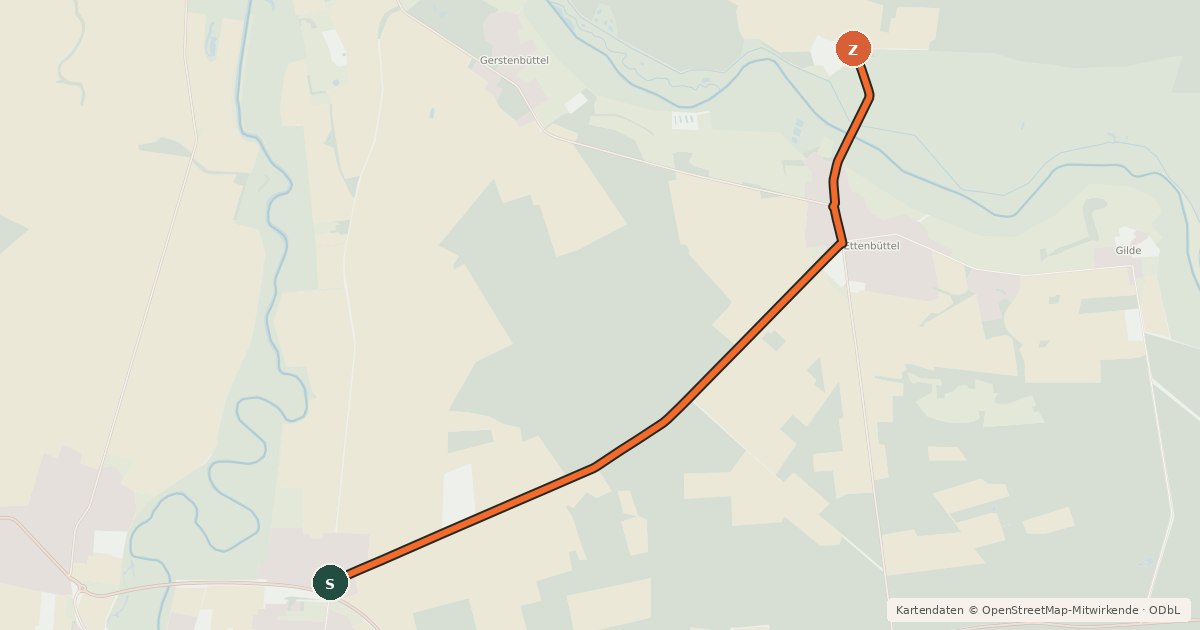 Kartenübersicht der Radroute Bokelberge (56) - Meinersen Nord (51)