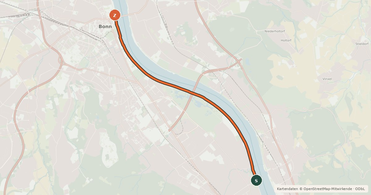 Kartenübersicht der Radroute Bonn (03) - Bonn (79)