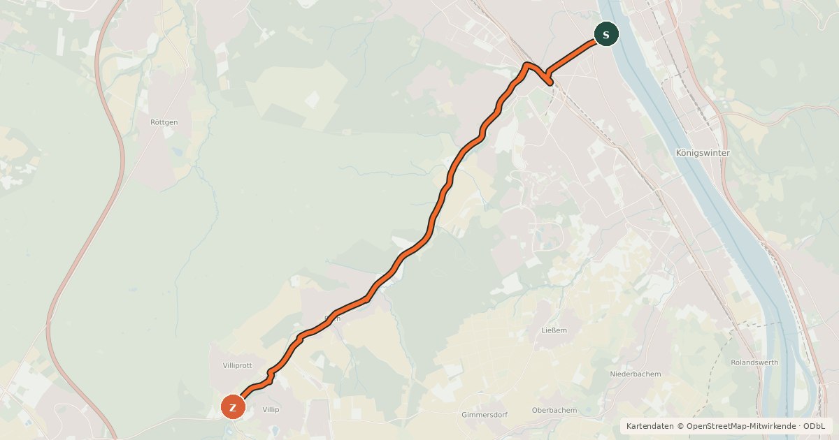 Kartenübersicht der Radroute Bonn (03) - Wachtberg (99)