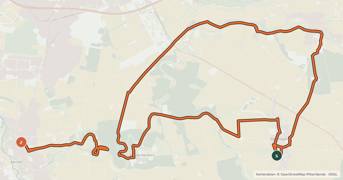 Kartenübersicht der Radroute Borchener Radrundweg 3