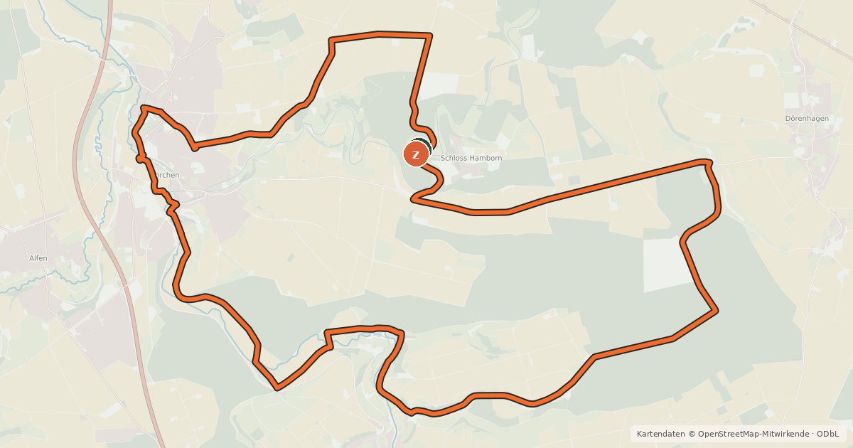 Kartenübersicht der Radroute Borchener Radrundweg 5