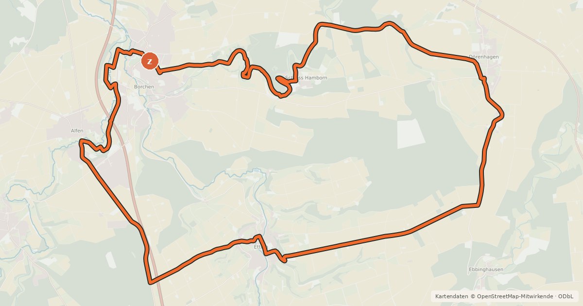 Kartenübersicht der Radroute Borchener Radrundweg 8