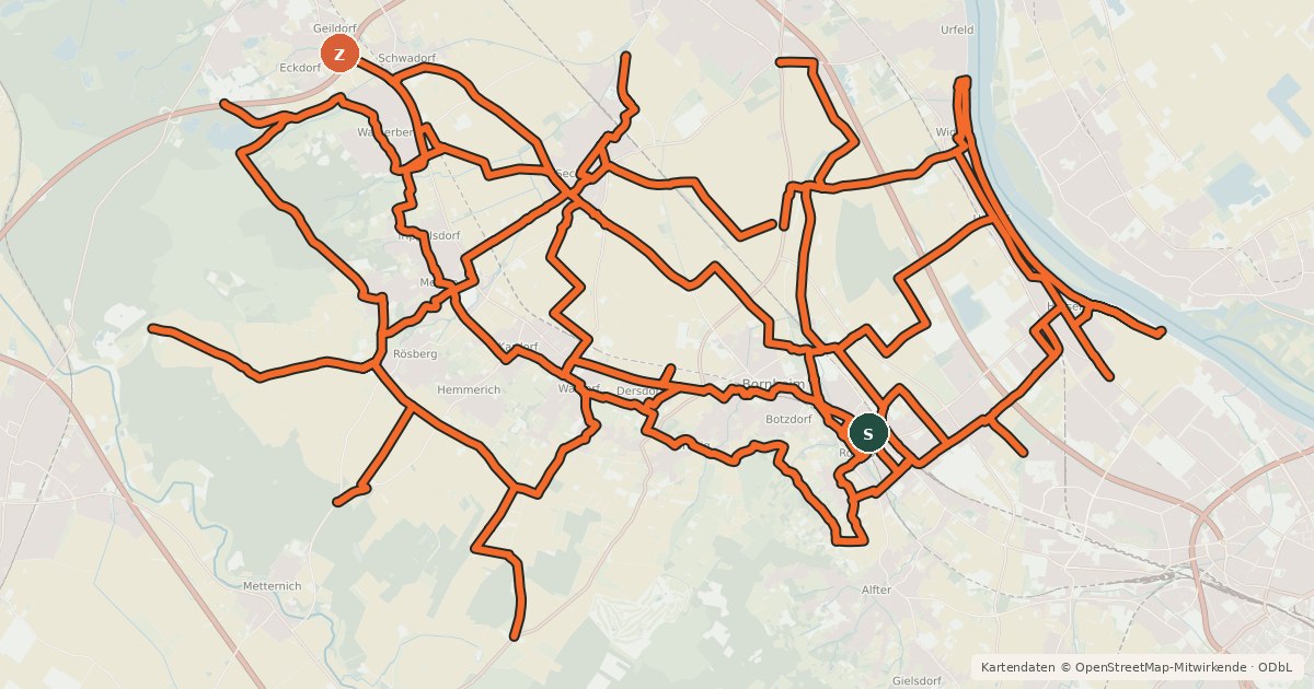 Kartenübersicht der Radroute Bornheim_lokale Fahrrradwegweisung-beschildertes