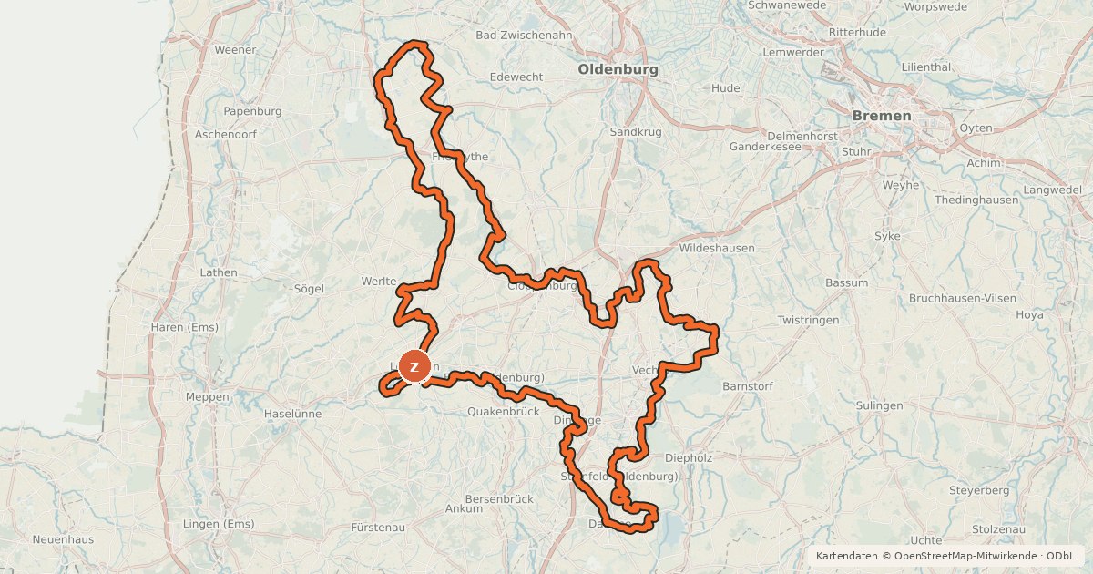 Kartenübersicht der Radroute Boxenstopp-Route