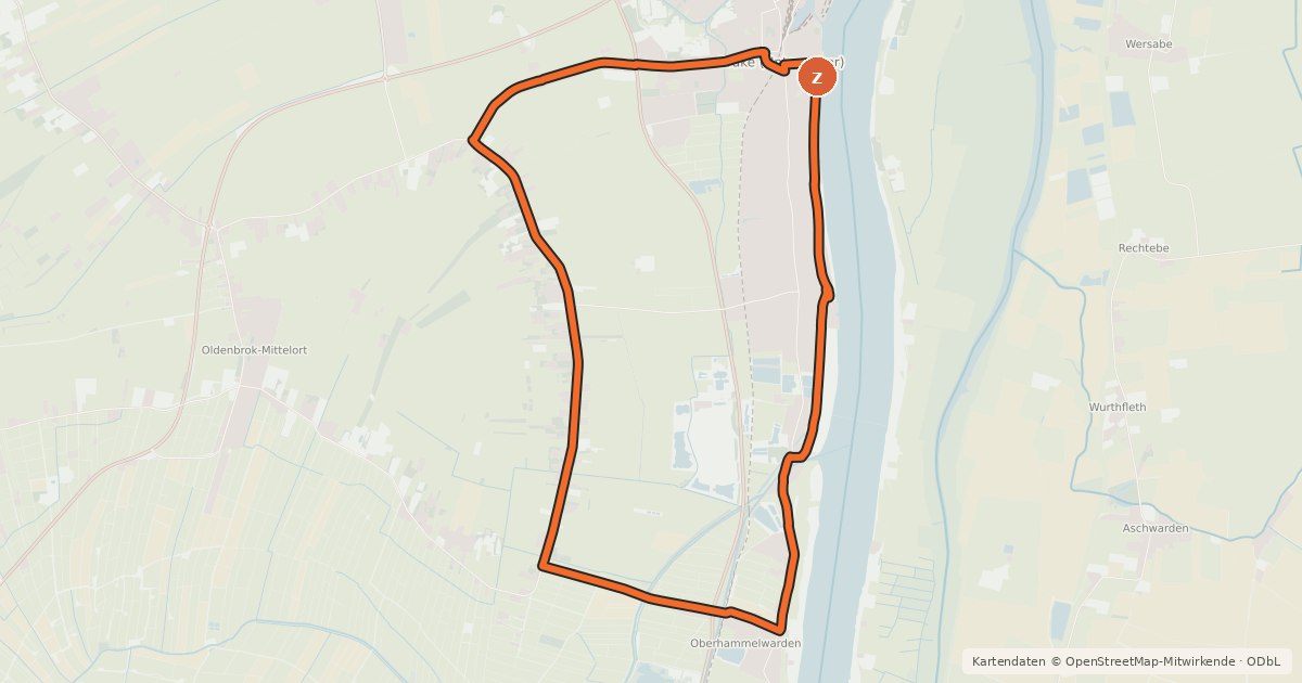 Kartenübersicht der Radroute Brake Südtour