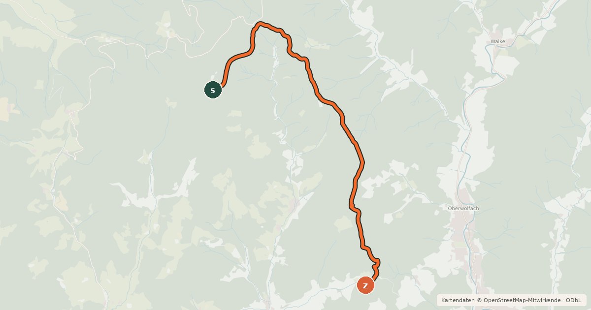 Kartenübersicht der Radroute Brandenkopf-Hausach MTB