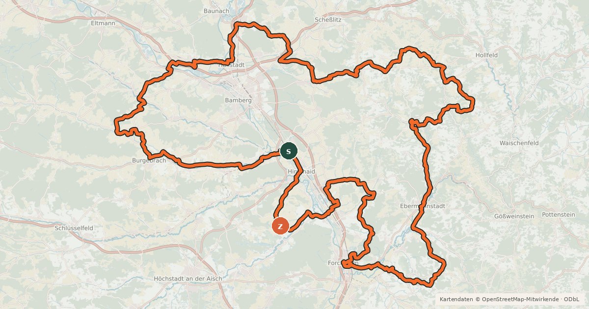 Kartenübersicht der Radroute Brauereien- und Bierkellertour