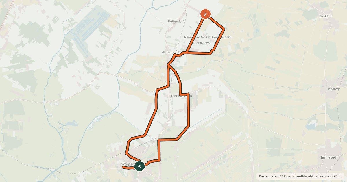 Kartenübersicht der Radroute Braune Route