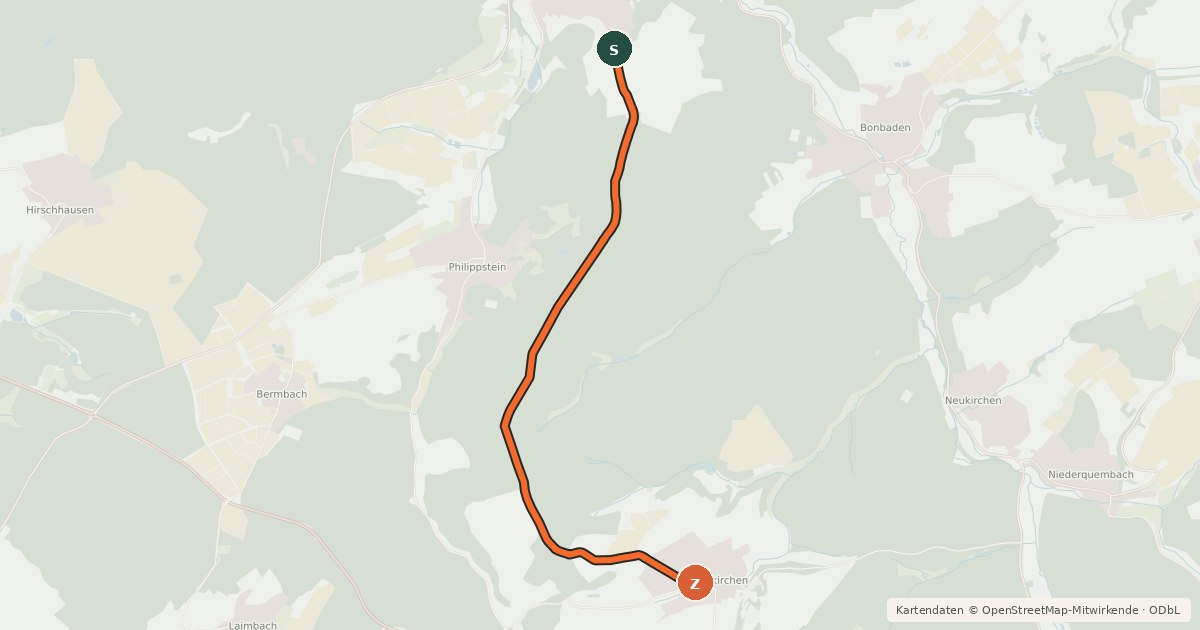 Kartenübersicht der Radroute Braunfels - Altenkirchen