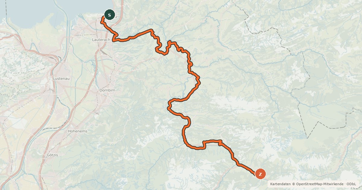 Kartenübersicht der Radroute Bregenzerwald Route