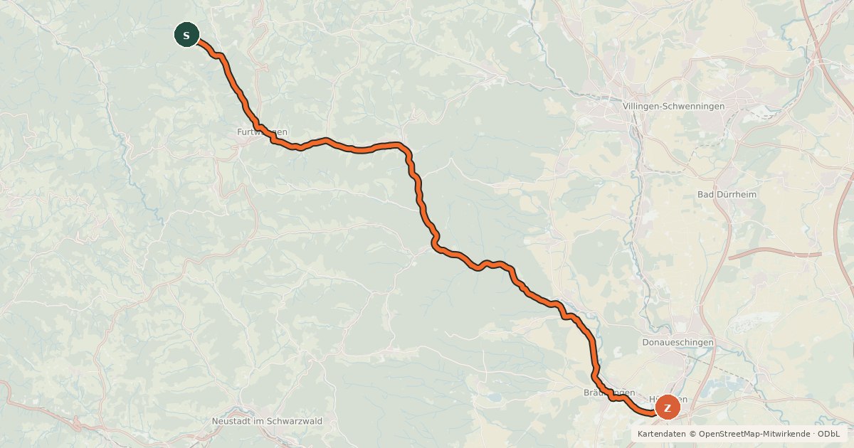 Kartenübersicht der Radroute Bregtalradweg