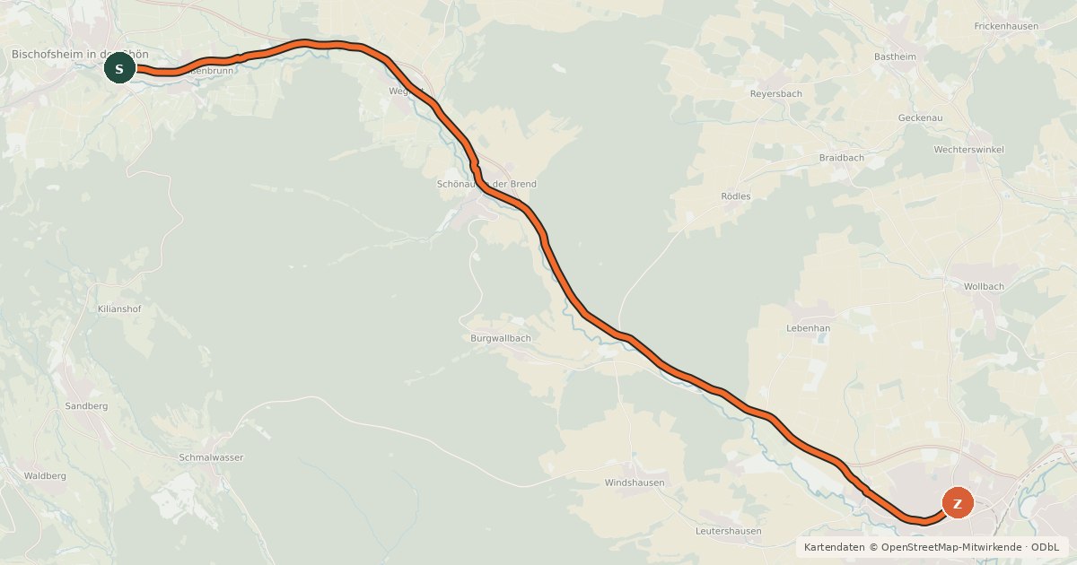Kartenübersicht der Radroute Brendtal-Radweg