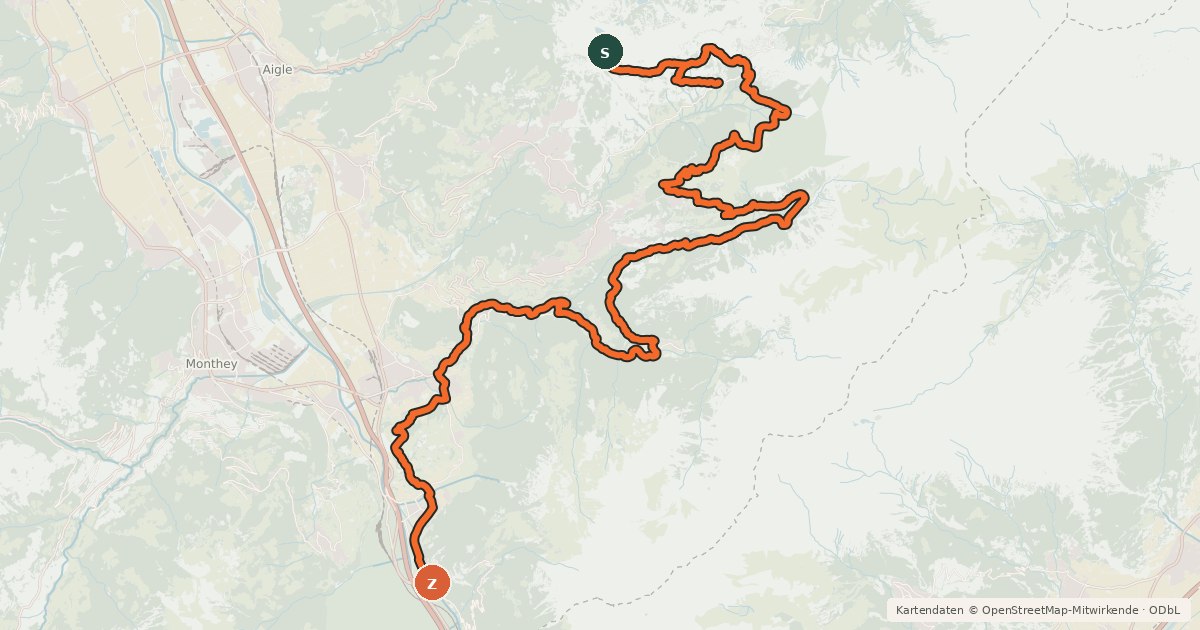 Kartenübersicht der Radroute Bretaye - Les Chaux - Solalex - Lavey