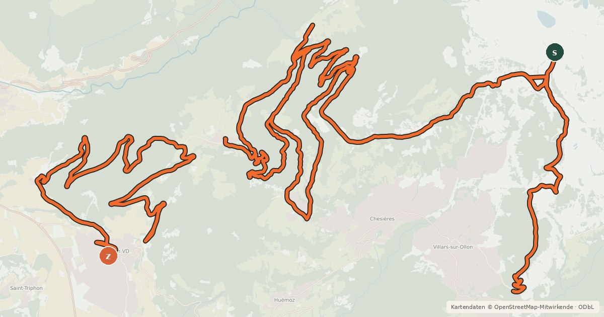 Kartenübersicht der Radroute Bretaye-Ollon Bike