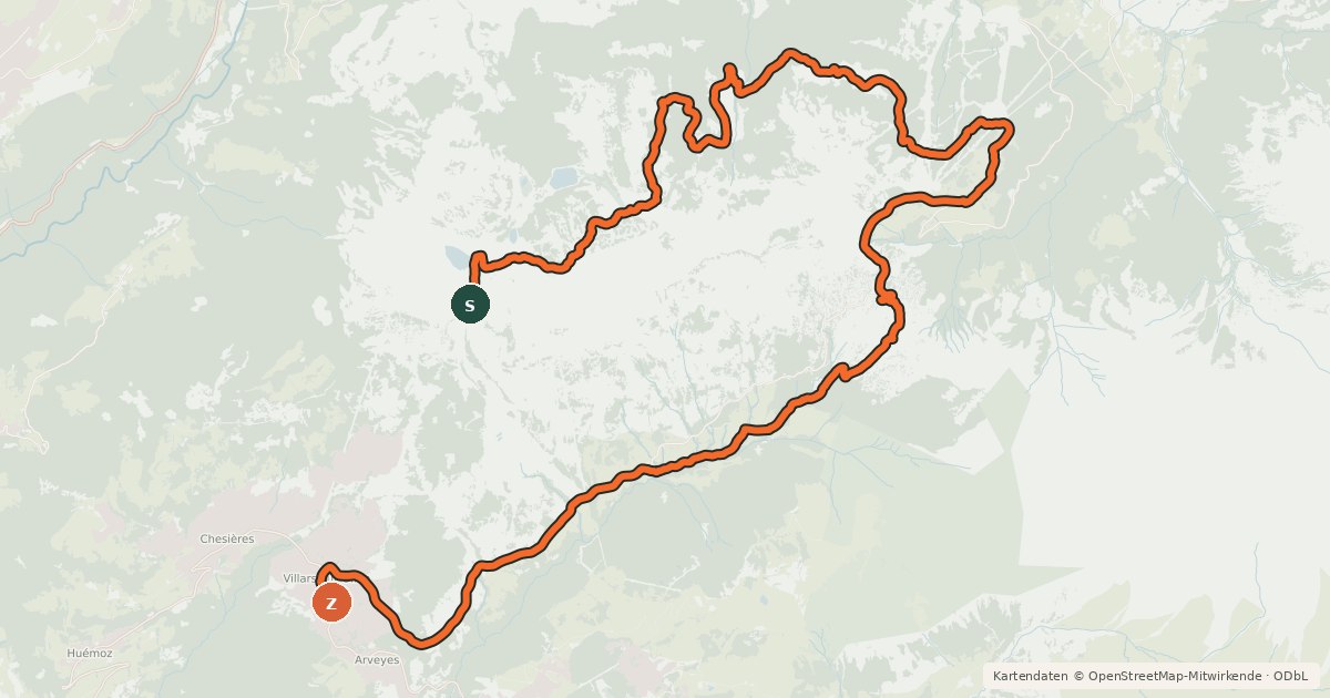 Kartenübersicht der Radroute Bretaye - Villars