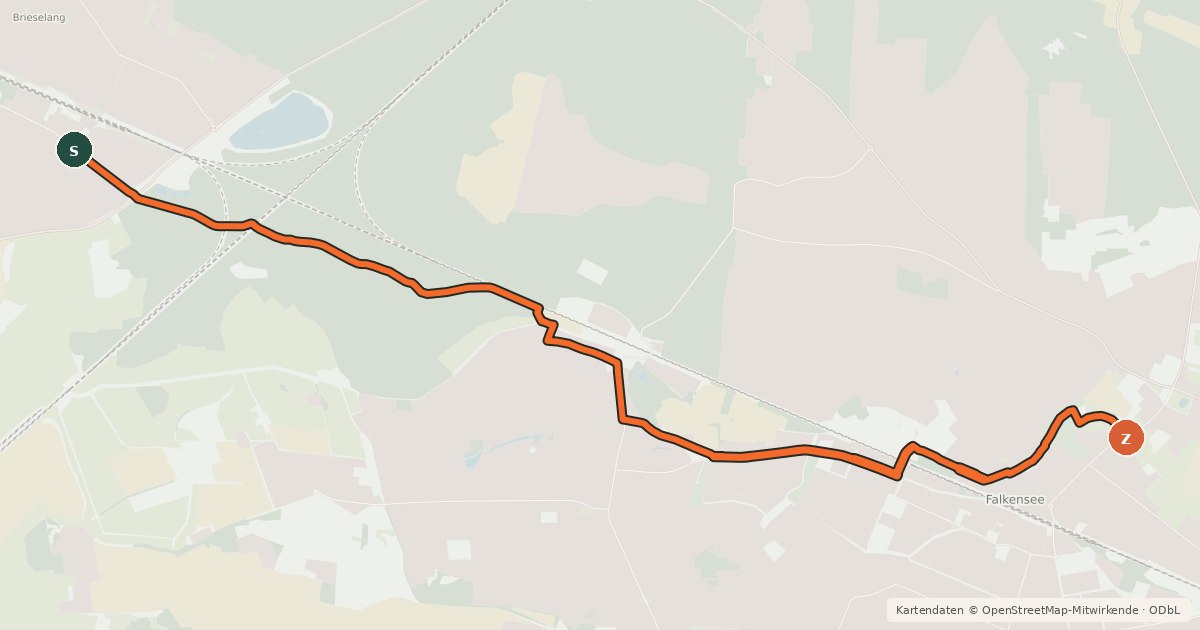 Kartenübersicht der Radroute Brieselang (60) - Falkensee (61)