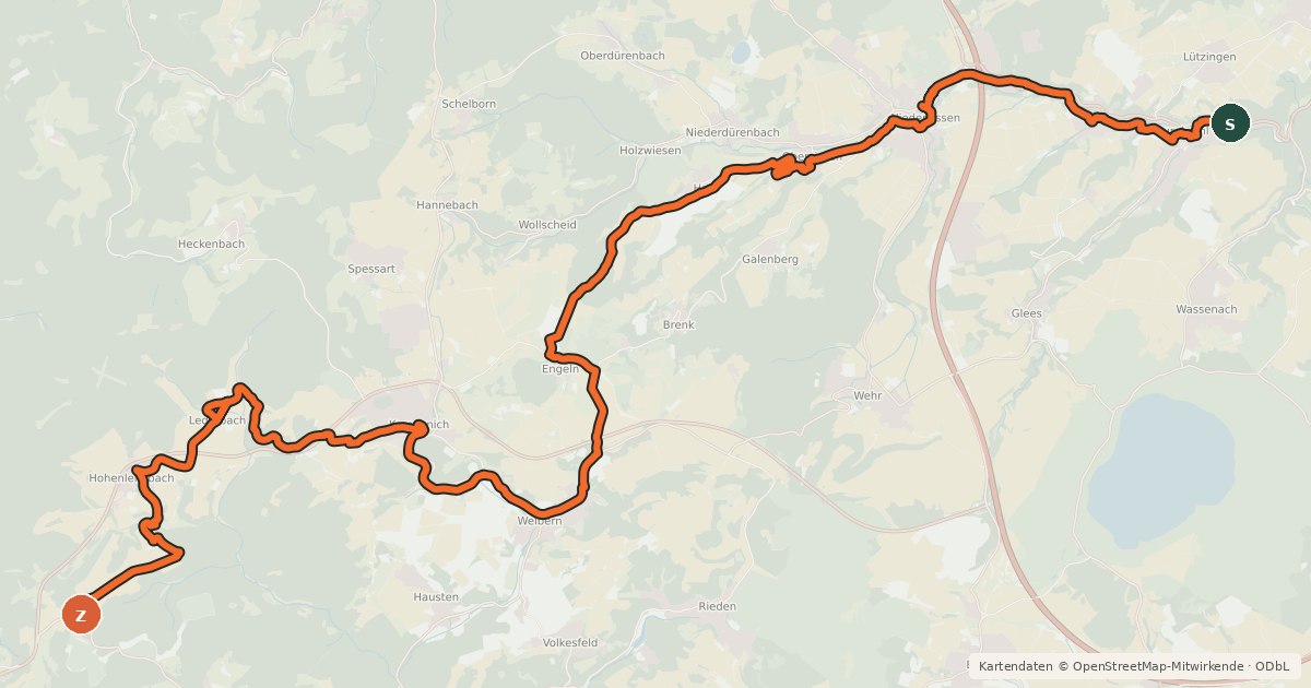 Kartenübersicht der Radroute Brohltalradweg