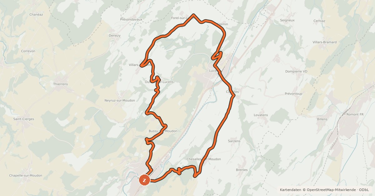 Kartenübersicht der Radroute Broye champêtre à vélo