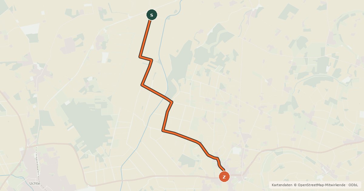 Kartenübersicht der Radroute Bruchhagen / Nendorf - Hauptstr.