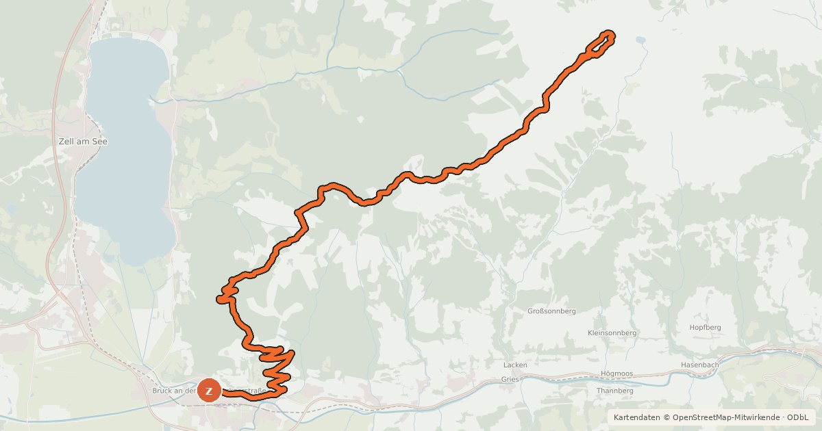 Kartenübersicht der Radroute Bruck - Hundstein