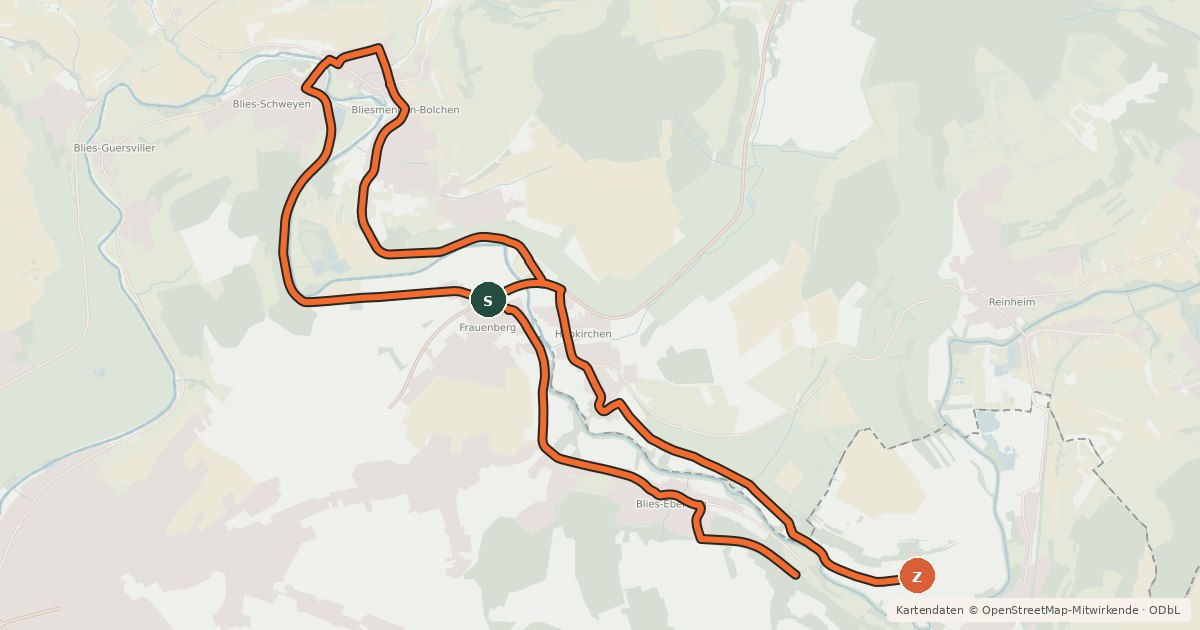 Kartenübersicht der Radroute Brücken-Tour