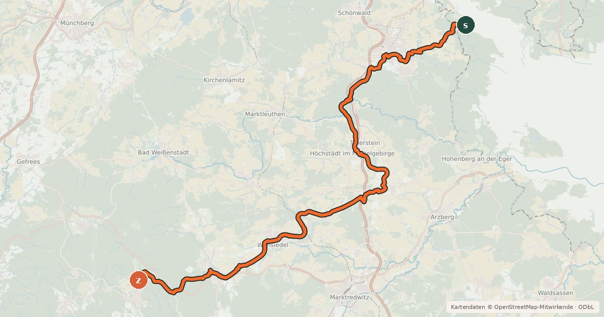 Kartenübersicht der Radroute Brückenradweg