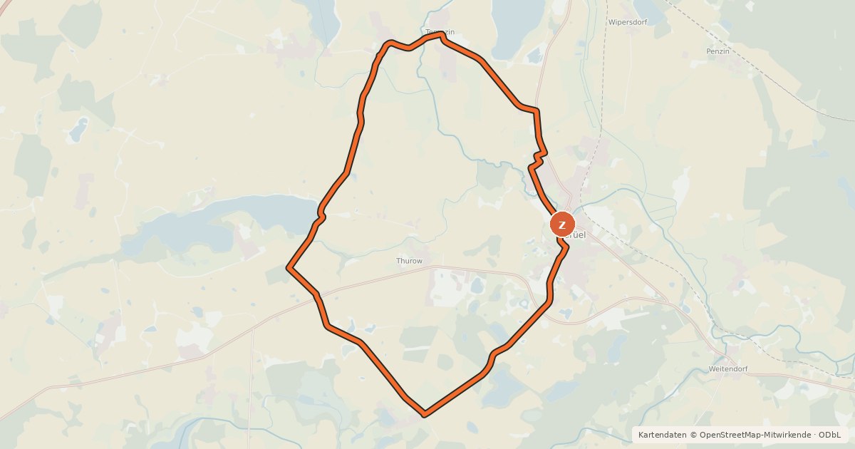 Kartenübersicht der Radroute Brüeler Radtour 1