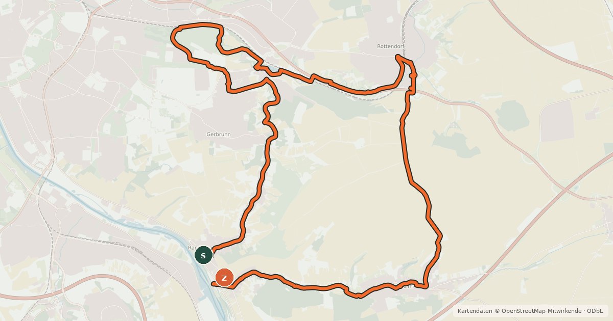 Kartenübersicht der Radroute Brunnenroute