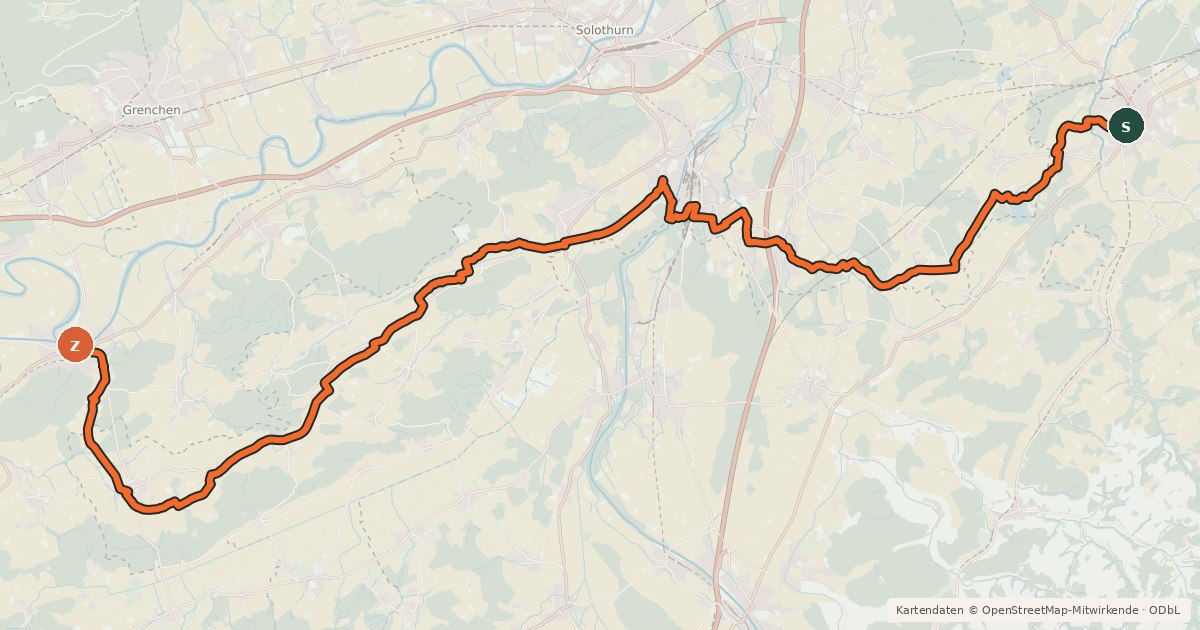 Kartenübersicht der Radroute Bucheggberg-Route
