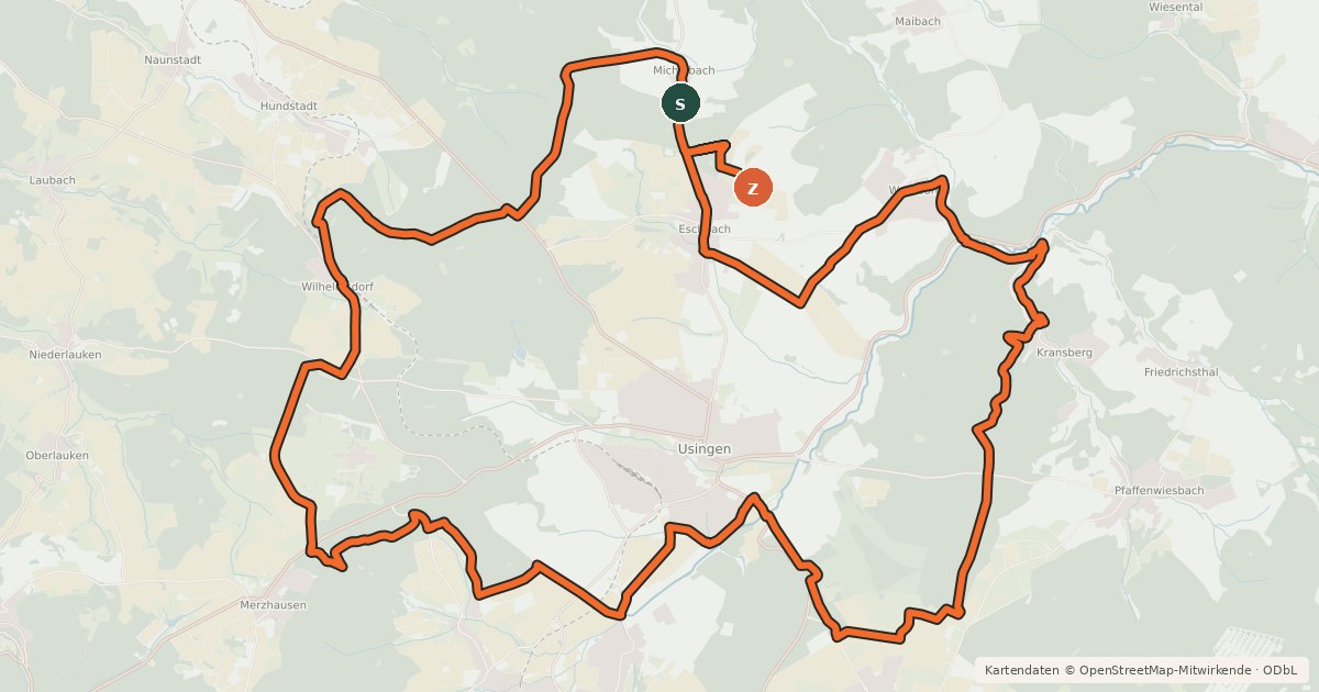 Kartenübersicht der Radroute Buchfinkenroute