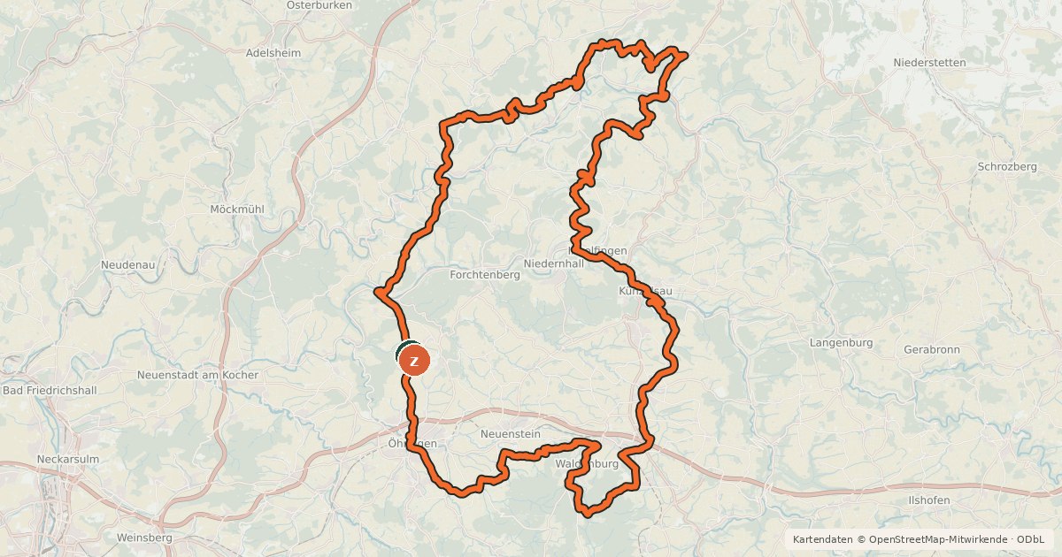 Kartenübersicht der Radroute Buckelestour