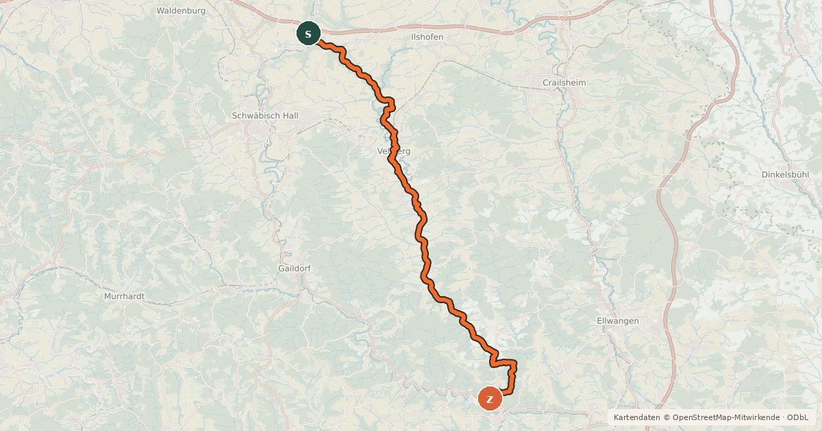 Kartenübersicht der Radroute BühlerTour