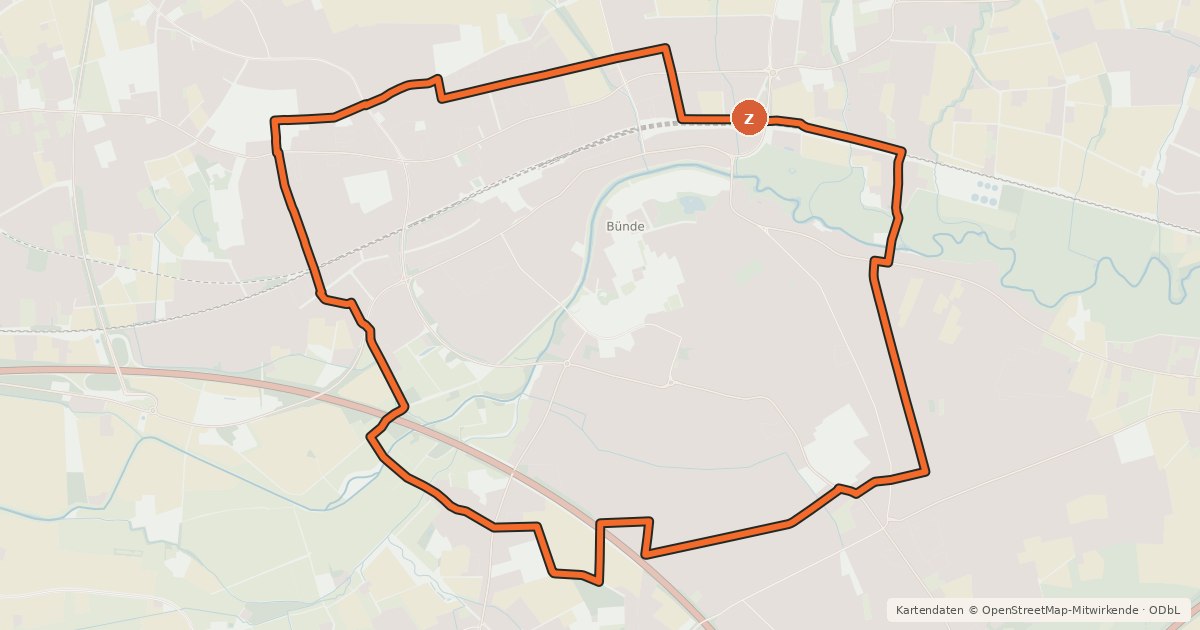 Kartenübersicht der Radroute Bünde Ring 1