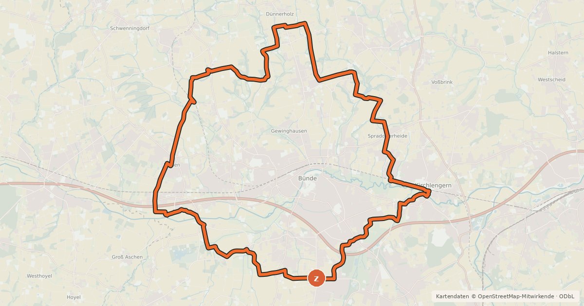 Kartenübersicht der Radroute Bünde Ring 3