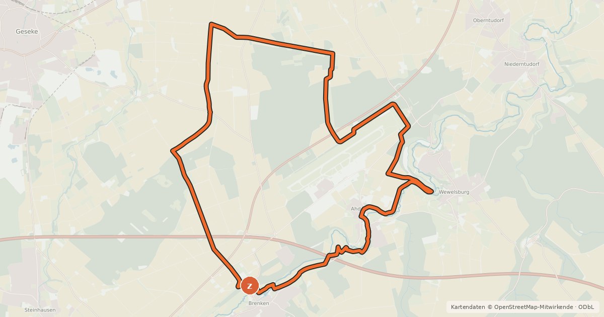 Kartenübersicht der Radroute Bürener Radrundweg 2