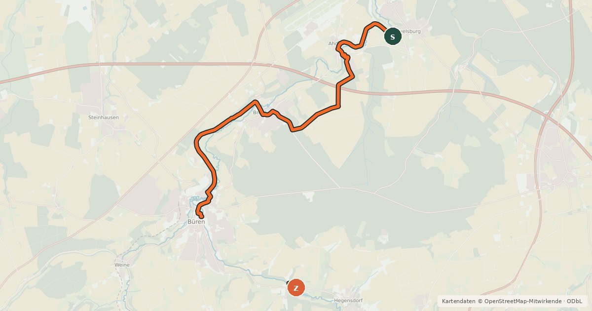 Kartenübersicht der Radroute Bürener Radrundweg 3
