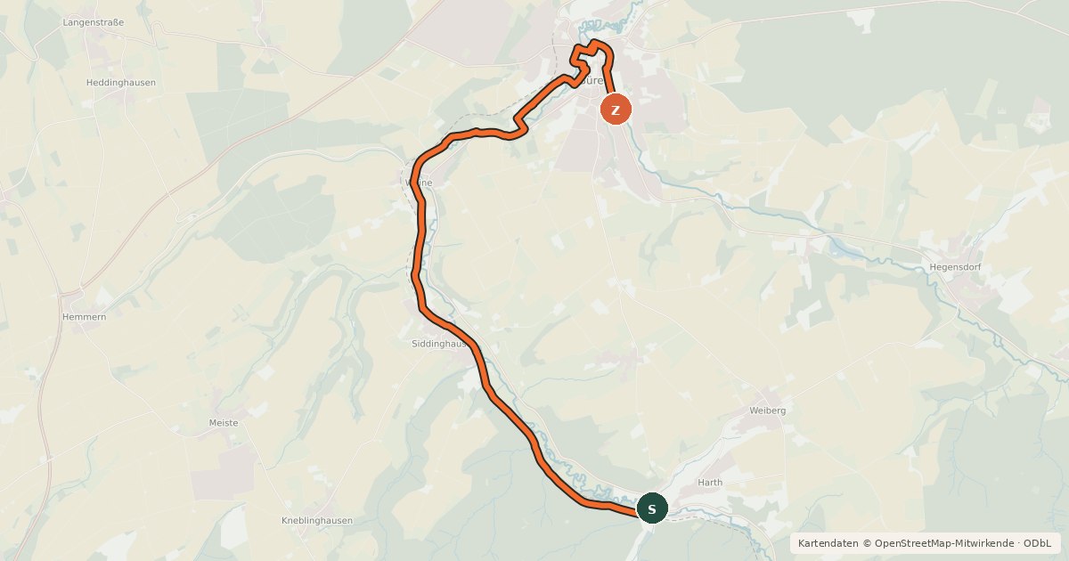 Kartenübersicht der Radroute Bürener Radrundweg 5