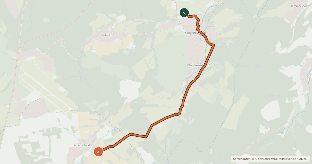 Kartenübersicht der Radroute Burbach-Holzhausen - Rennerod-Liebenscheid