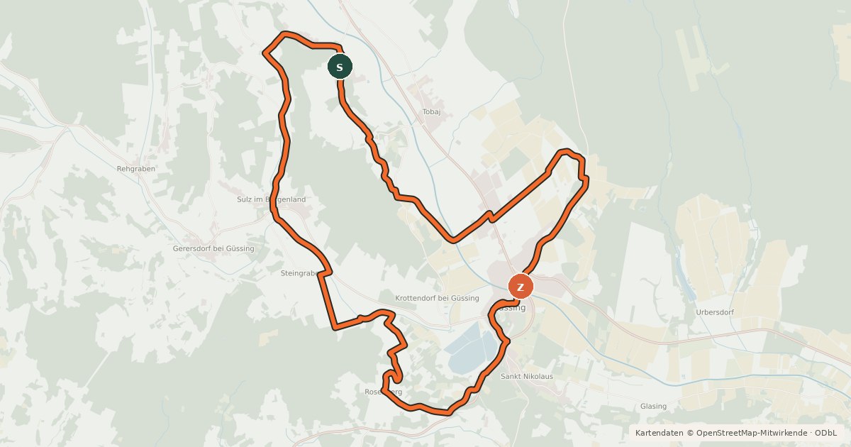 Kartenübersicht der Radroute Burg-Güssing-Radweg