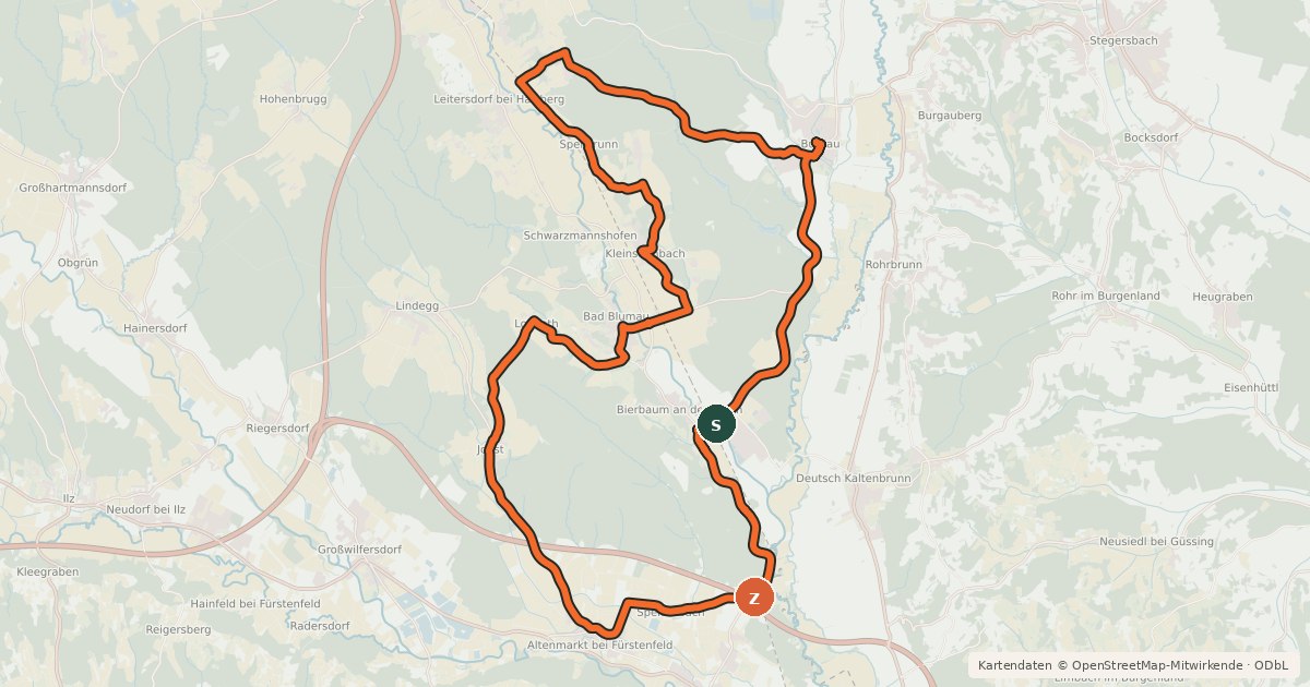 Kartenübersicht der Radroute Burgau-Tour B7