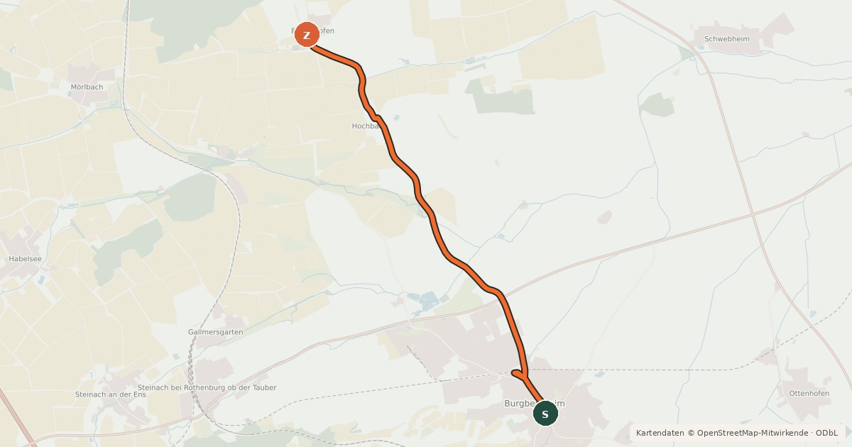 Kartenübersicht der Radroute Burgbernheim - Bergtshofen