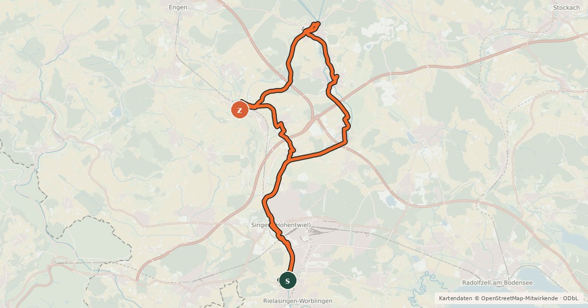 Kartenübersicht der Radroute Burgen im Hegau