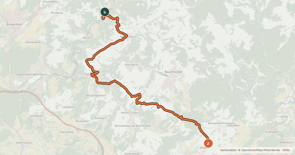 Kartenübersicht der Radroute Burgen-Radweg