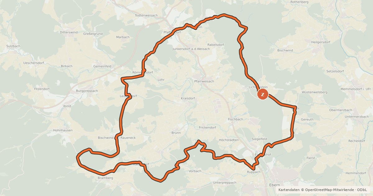 Kartenübersicht der Radroute Burgenkundlicher Rundweg Haßberge