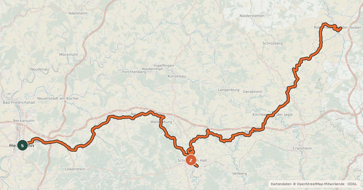 Kartenübersicht der Radroute Burgenstraße Abschnitt 2