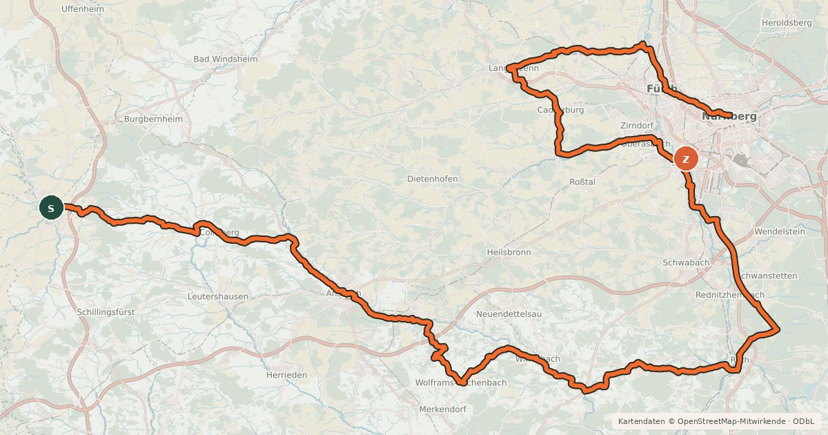 Kartenübersicht der Radroute Burgenstraße Abschnitt 3