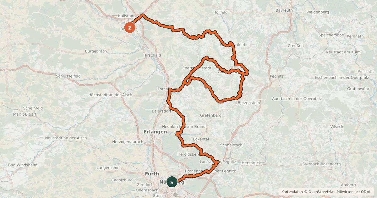 Kartenübersicht der Radroute Burgenstraße Abschnitt 4