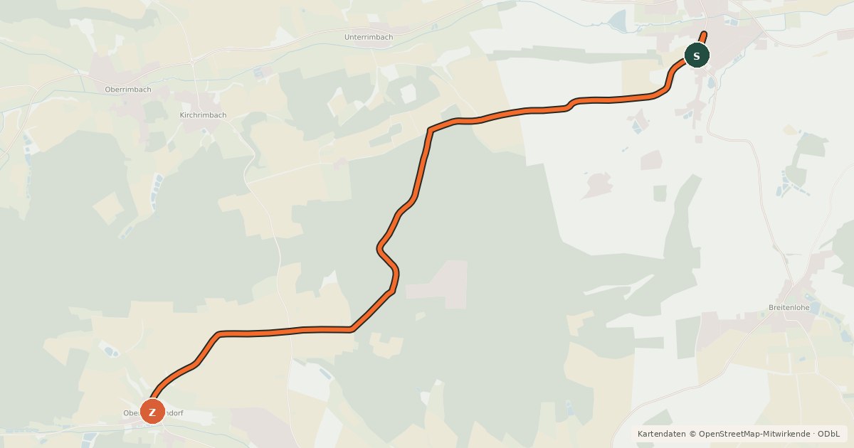 Kartenübersicht der Radroute Burghaslach - Obertaschendorf