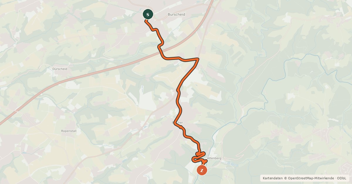 Kartenübersicht der Radroute Burscheid (11) - Odenthal (62)