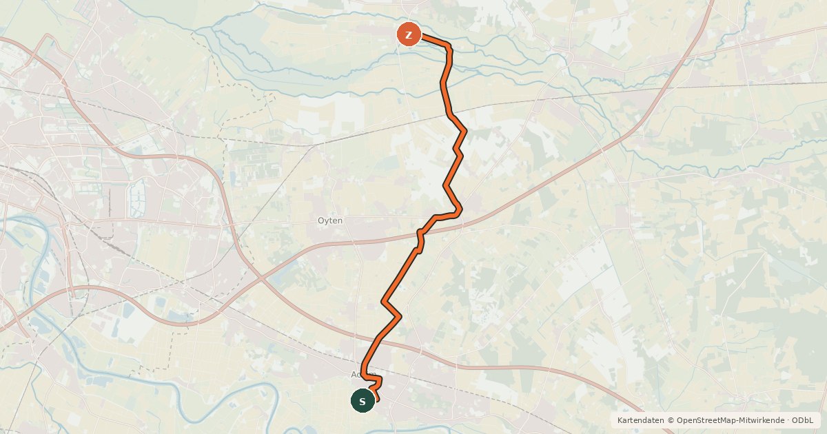 Kartenübersicht der Radroute Cato Bontjes van Beek-Radweg